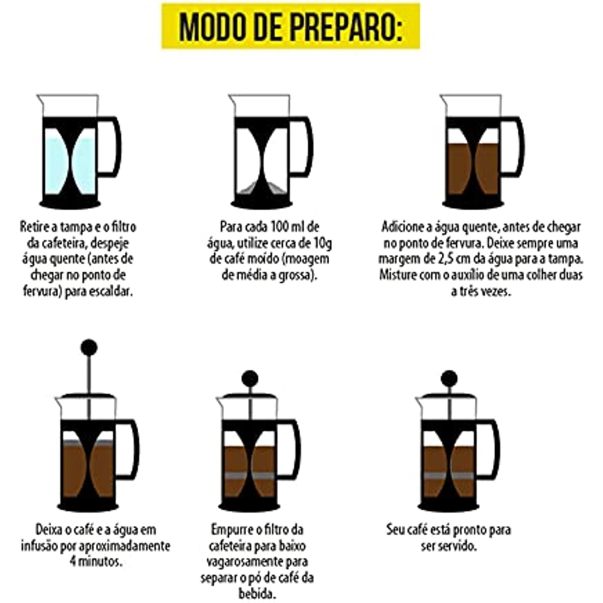 Mimo Style Cafeteira Prensa Francesa, Capacidade Para 350 ml, Com Haste e Al&ccedil;a, Resistente, Suporta Altas e Baixas Temperaturas (-20 &deg;C a 180 &deg;C), Excelente Sistema de Filtragem