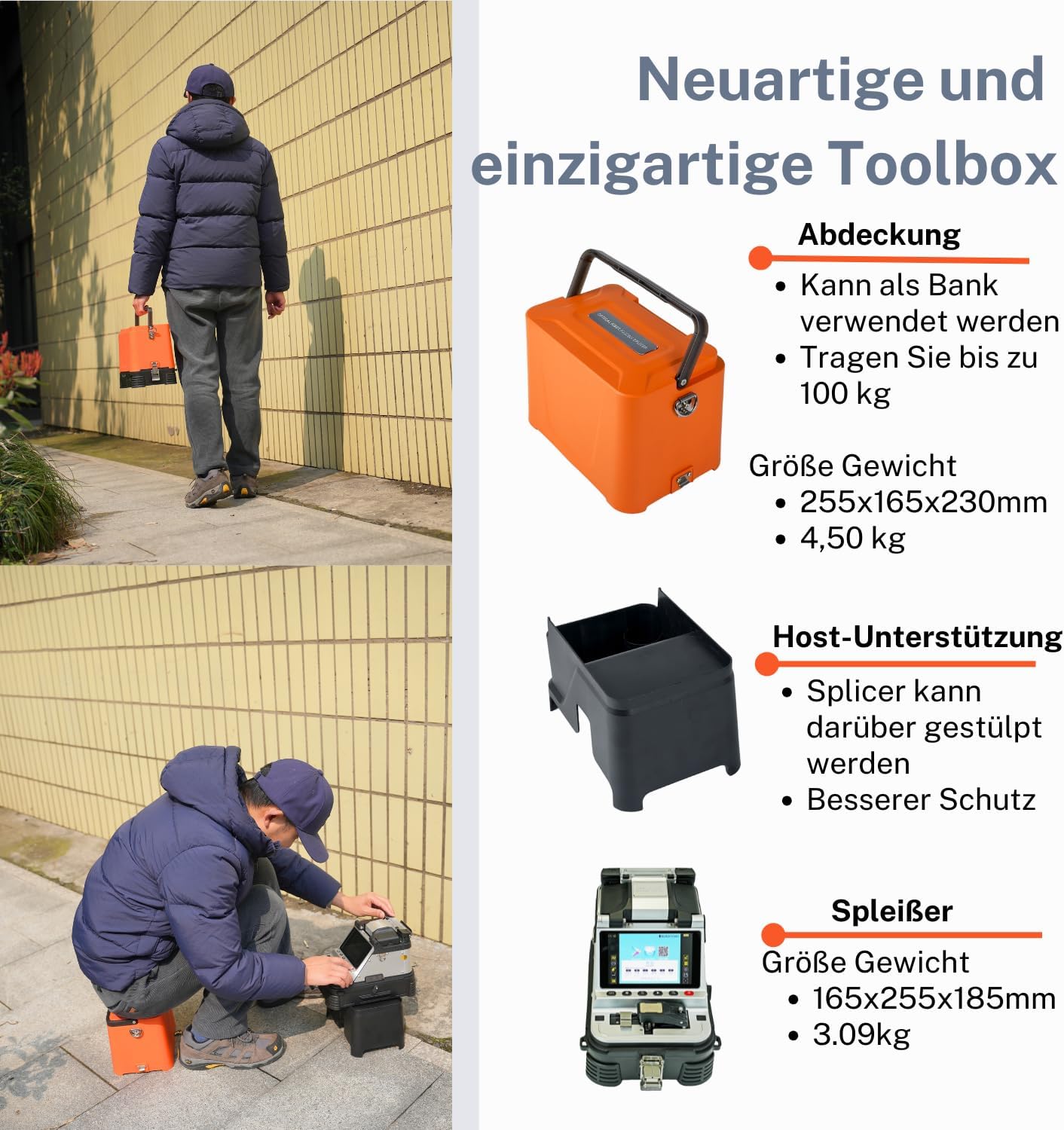 AI-20 Fusion Splicer LWL Spleißgerät Kit mit neu entwickeltem elektrischem Faserschneider, Glasfaser Spleißgerät AI-20 Upgrade von AI-10A mit 6s Spleißen 15s Aufheizen OPM VFL 7800mAh Akku
