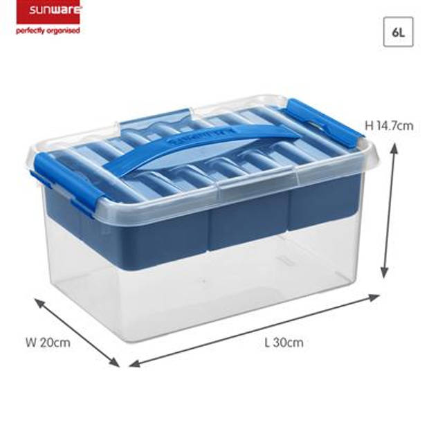 Sunware Q-line opbergbox met inzet 6L - transparant blauw