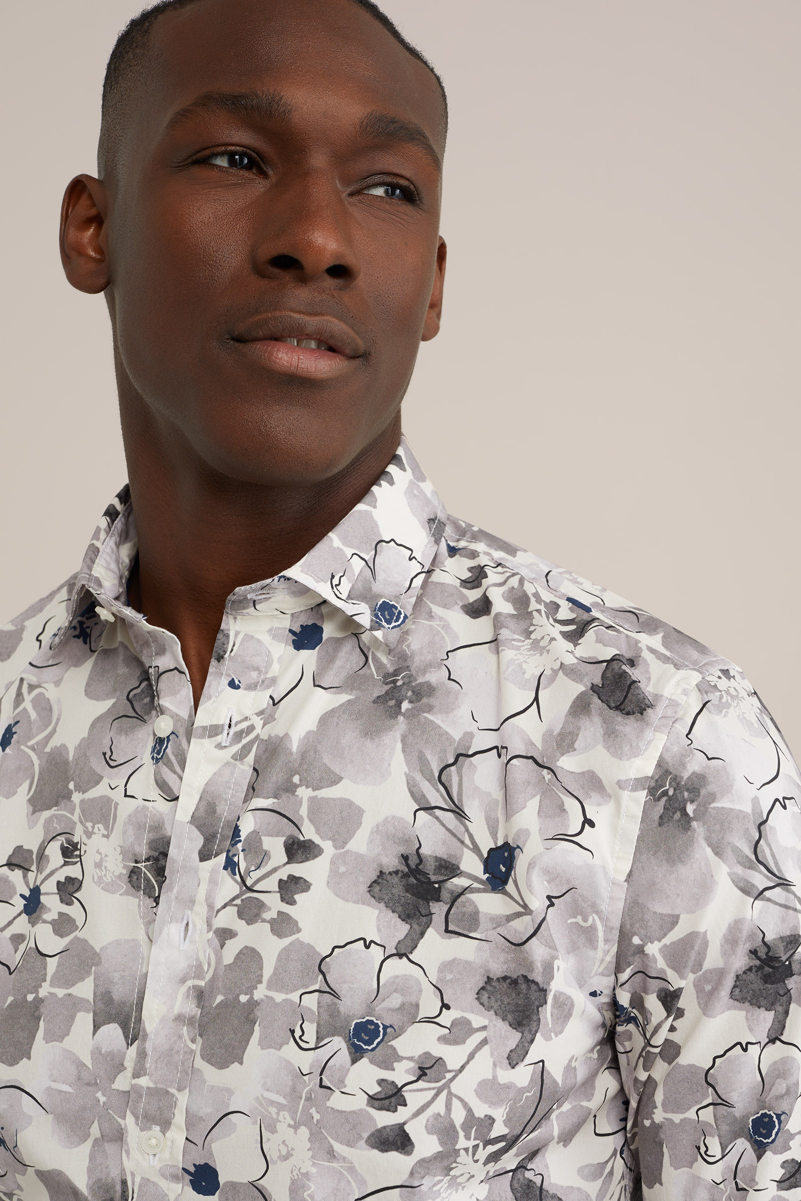 poplin overhemd met dessin WE Fashion Gebroken wit