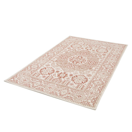 Tapis à motif oriental en tissus chenille recyclé - janah - crème et rouge brique - 160 x 230 cm