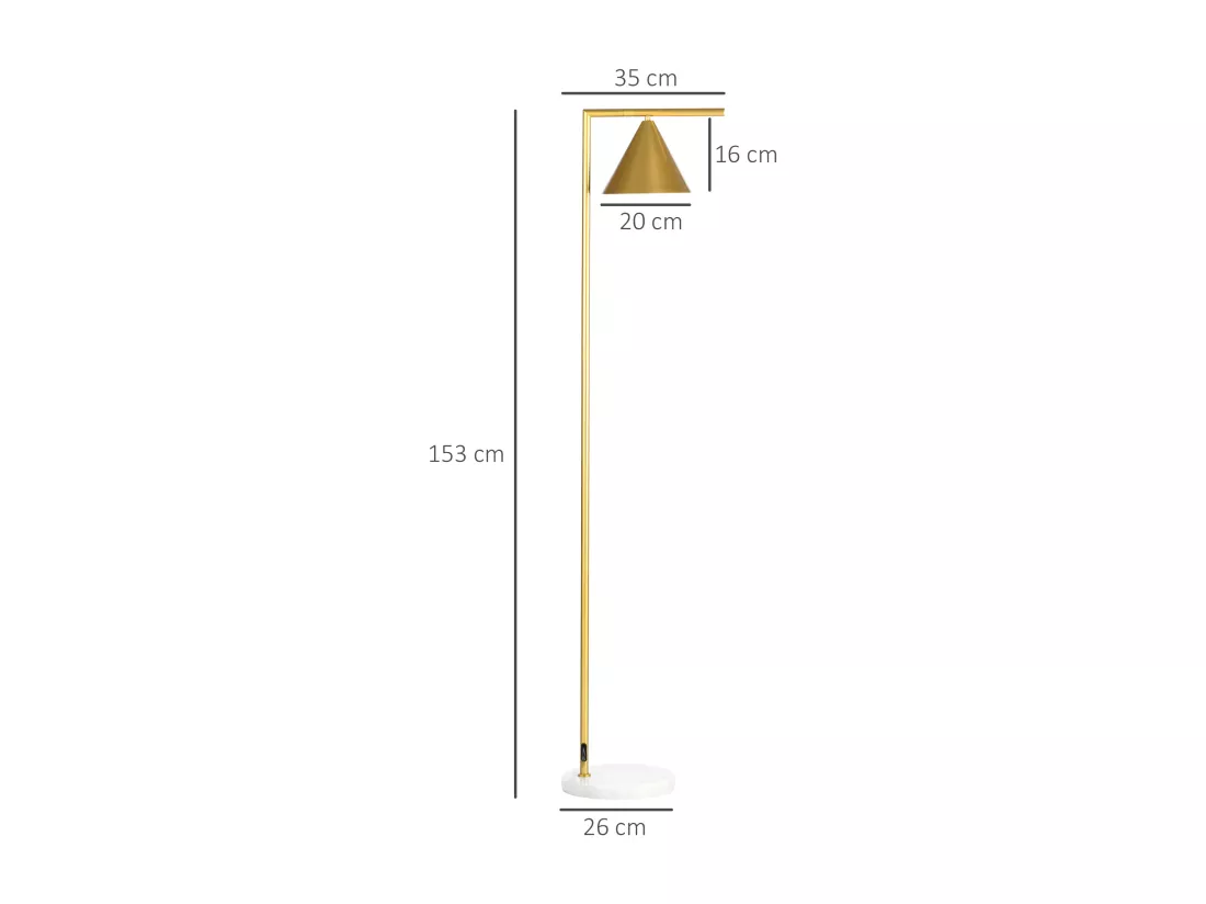Lampadaire sur pied salon 40W acier doré abat-jour conique orientable base marbre