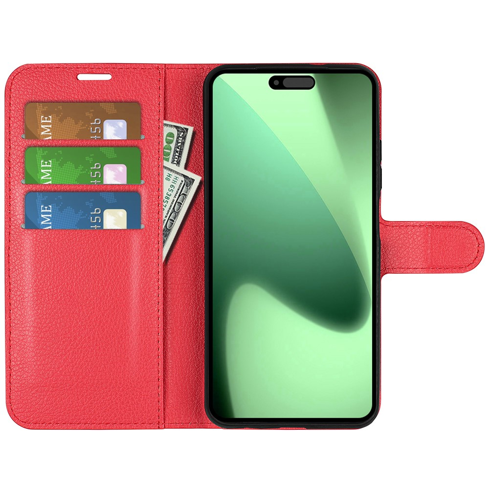 iPhone 17 Pro Max Leder Tasche Flip Cover Litchi Look - Rot