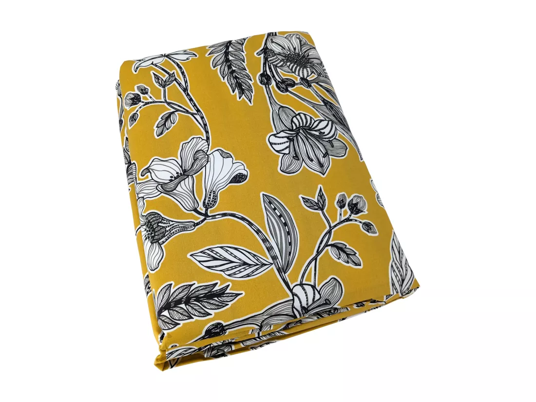 Housse de couette 140x200 cm satin de coton BOTANIC jaune soleil