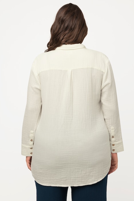 Shirtbluse, Hemdkragen, Musselin, Langarm, Biobaumwolle