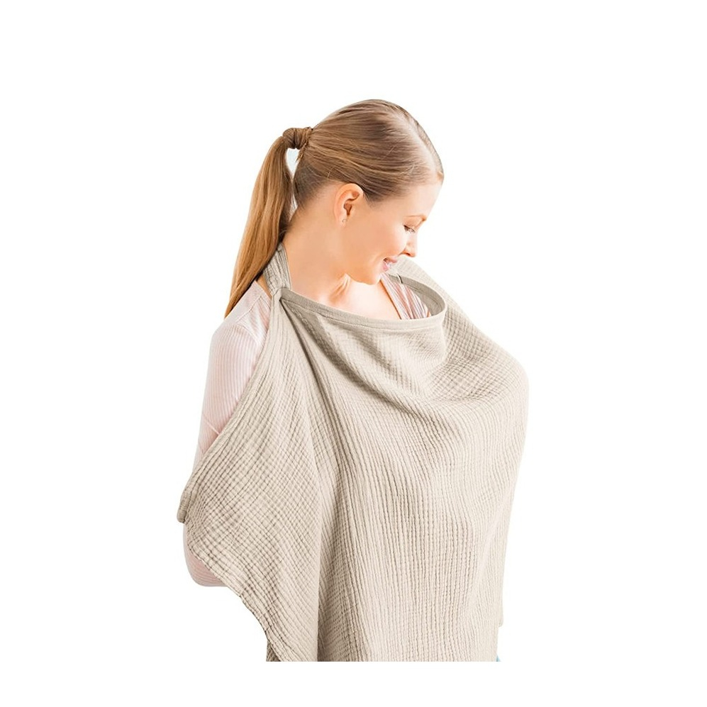 (95x75cm) Baumwoll Baby Stilltuch Musselin Sichtschutz Stillschal Decke zum Umhängen - Beige