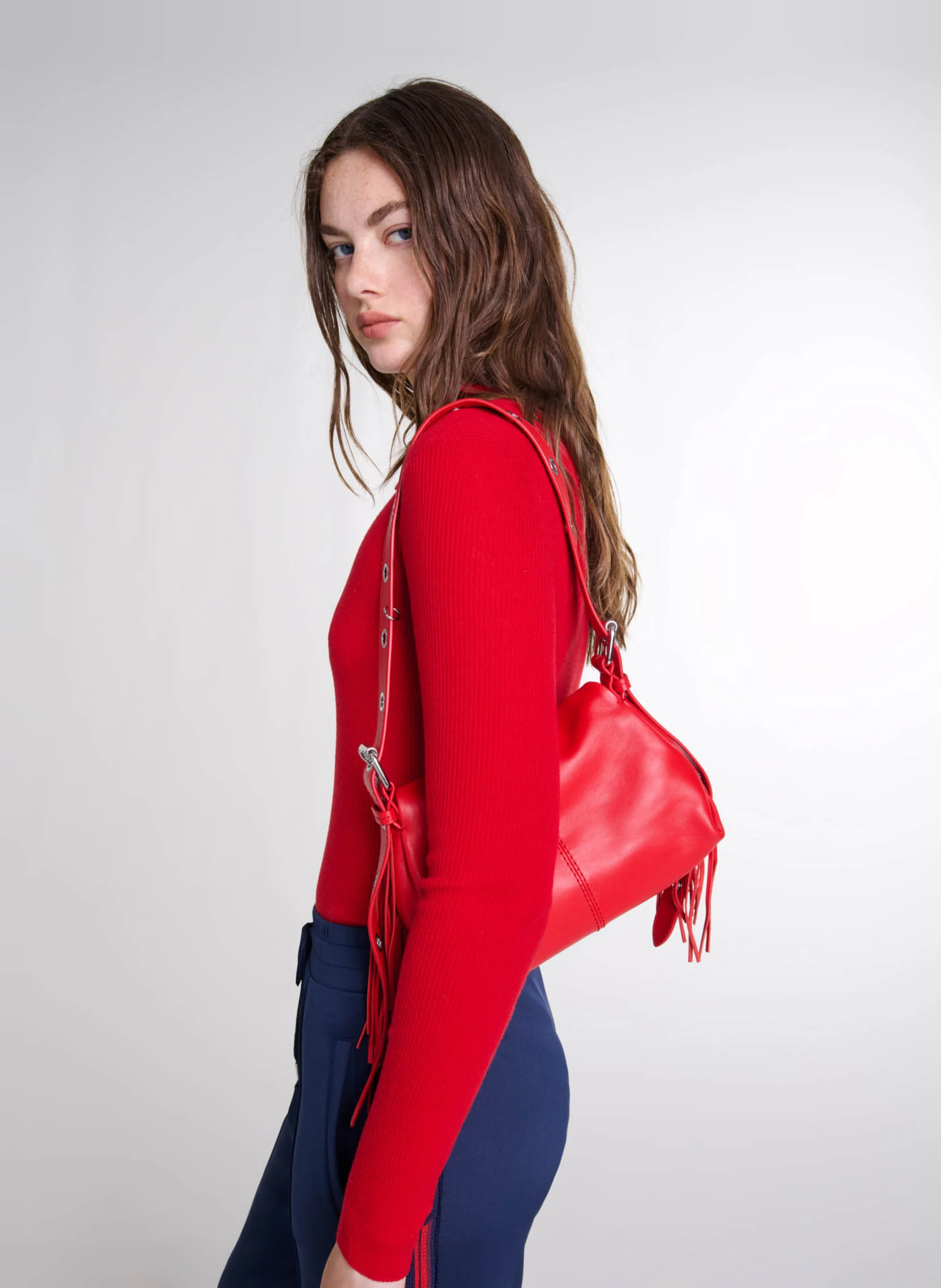 Body col polo en laine mélangée | Rouge