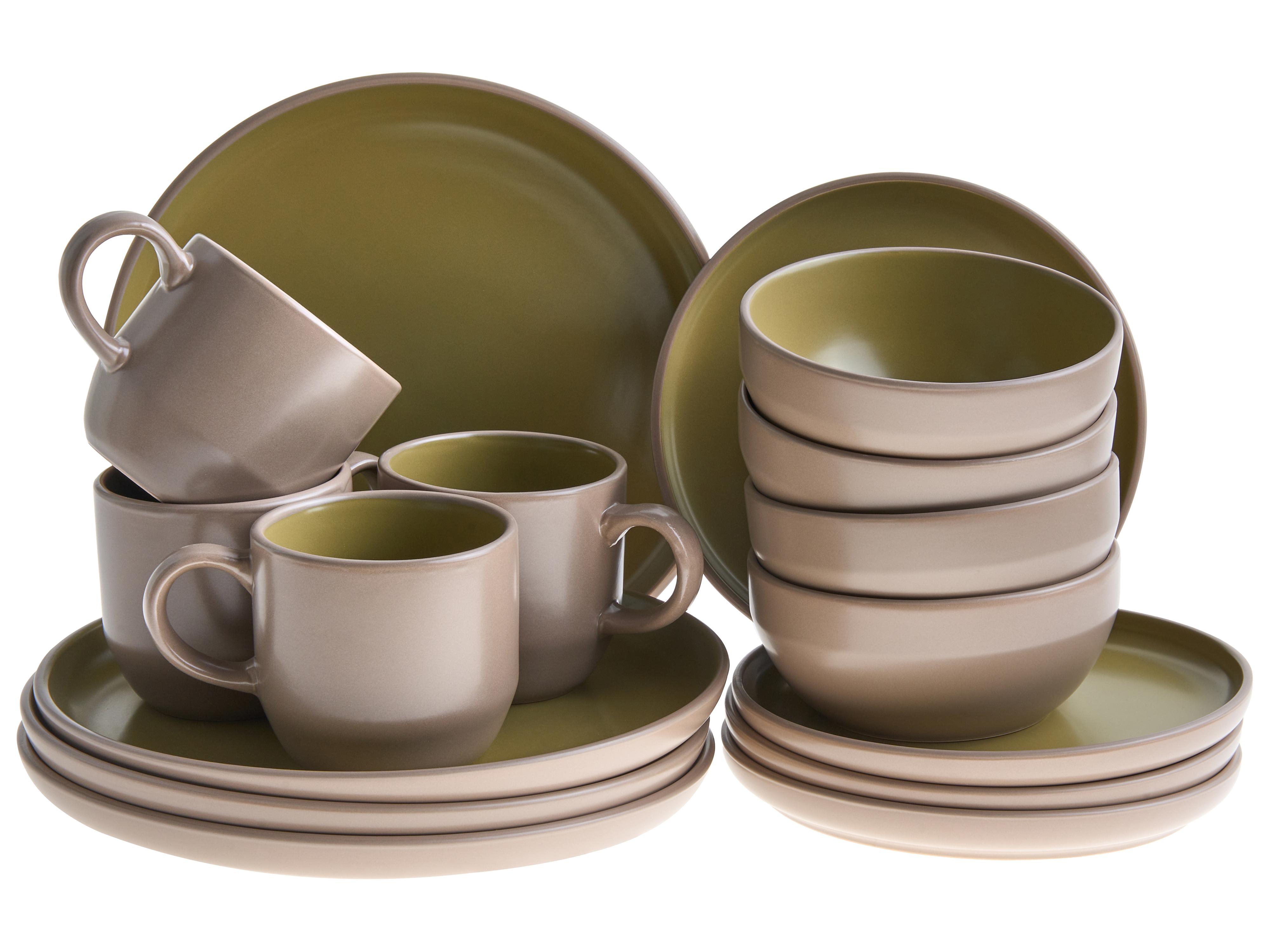 16-delige serviesset NUTMEG Steengoed Beige/groen