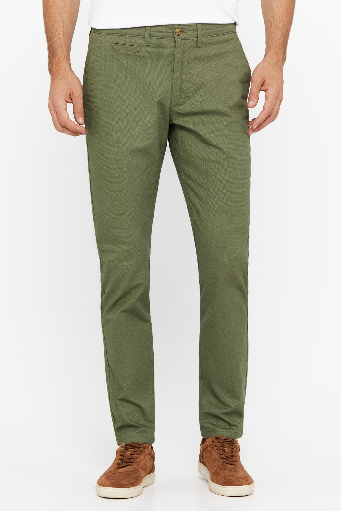 Calça chino estampada de corte justo - Cáqui