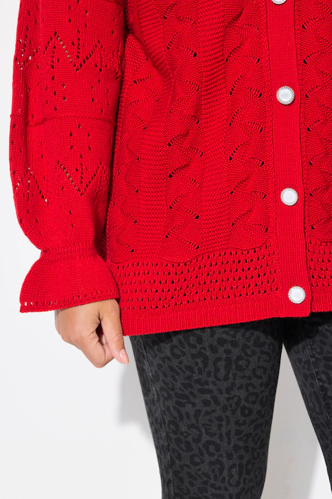 Strickjacke, Langarm mit Volant, rot