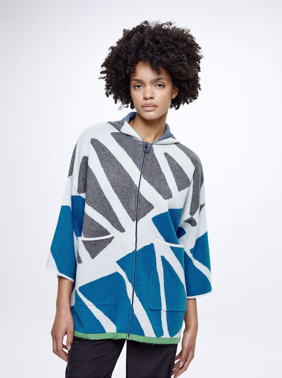 Poncho de tricô com capuz - Multicolorido