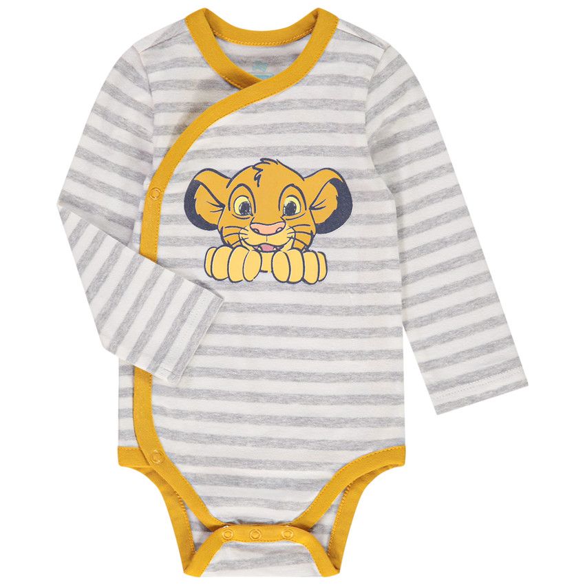 Lot de 3 bodies Le Roi Lion Disney pour bébé garçon avec ouvertures différentes selon l'âge - Gris clair