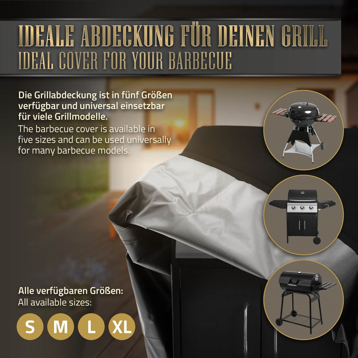 BBQ#BOSS Premium Grillhoes, maat M 147x61x122 cm, gemaakt van Oxford-stof, scheurvast, robuuste buiten BBQ-hoes, weerbestendige gasgrillhoes, waterdichte grillhoes, grillkaphoes
