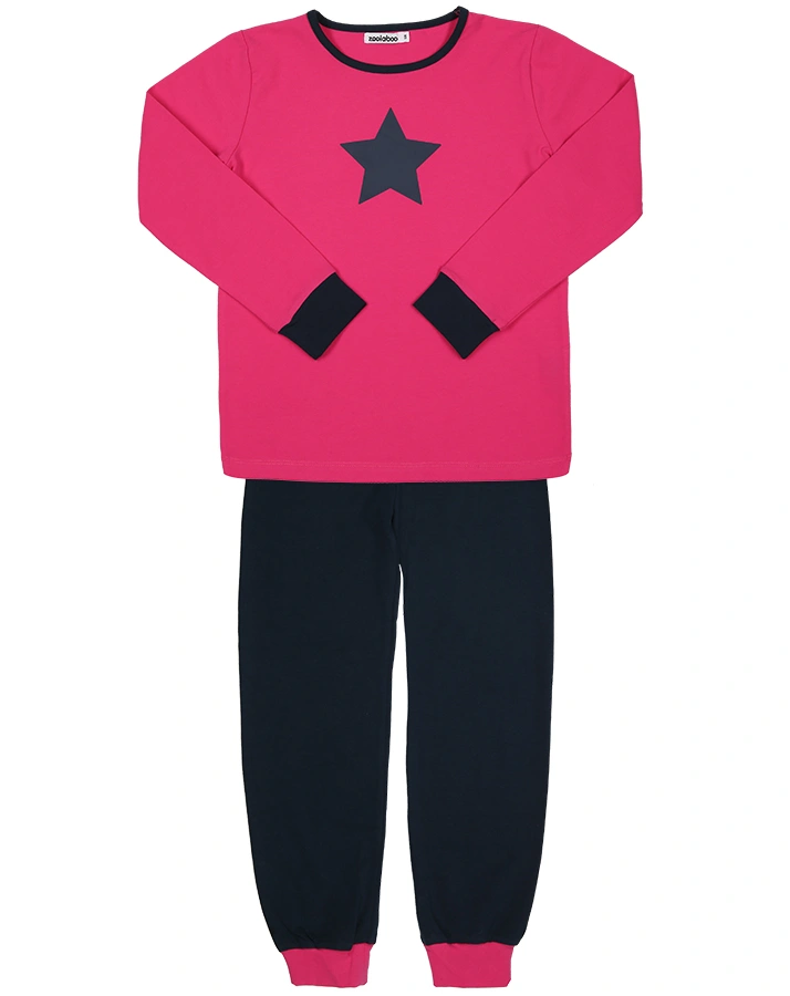 Schlafanzug BLAUER STERN lang in pink/dunkelblau