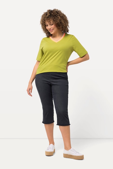 Caprihose Sienna, Fransensaum, schmales Bein, Stretch