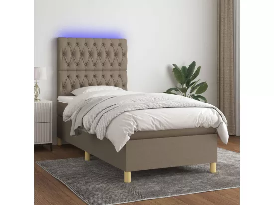 Sommier tapissier avec matelas et LED Taupe 90x190 cm Tissu