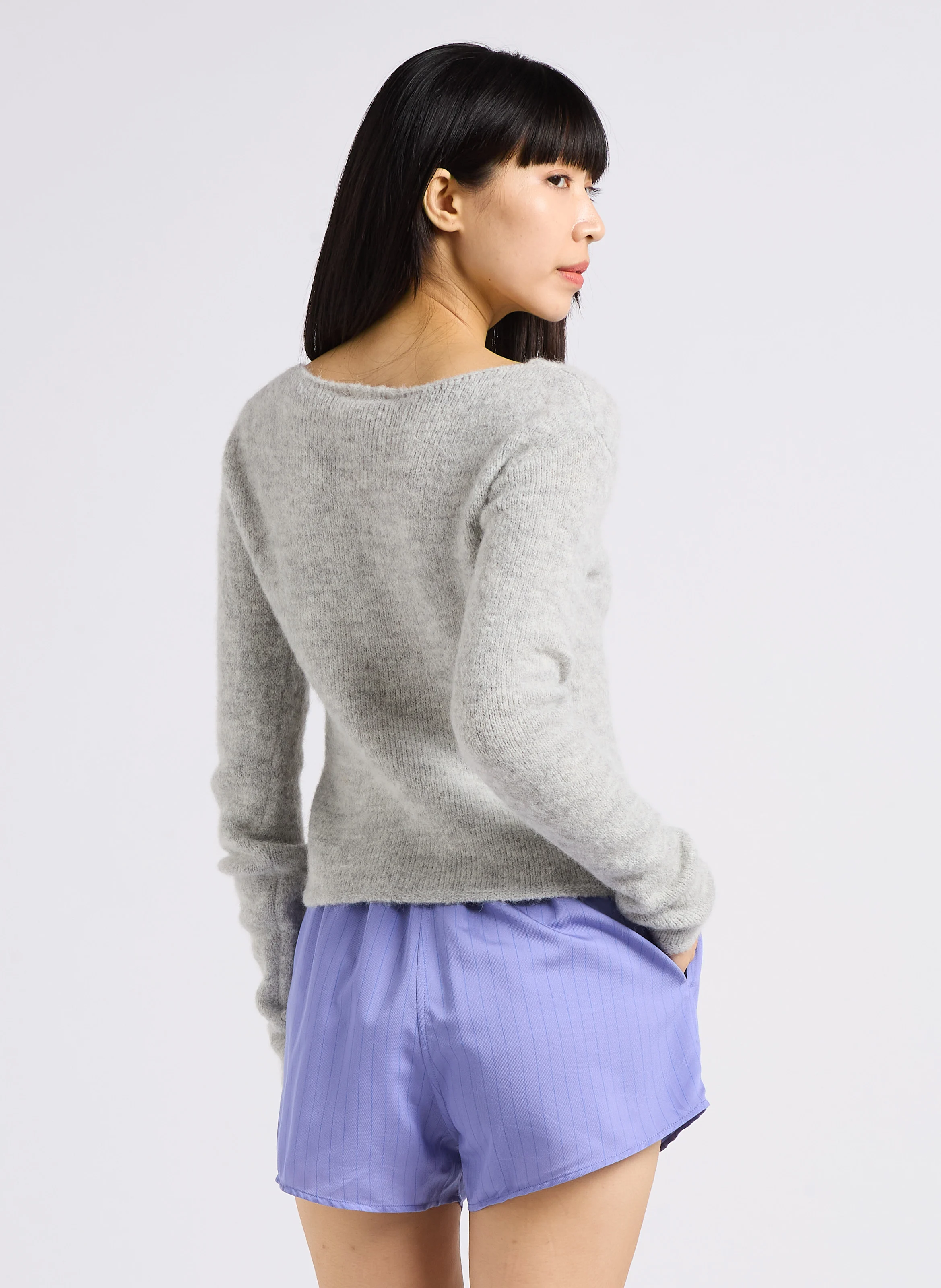 EAST - Pull droit col bateau en maille mélangée | Gris