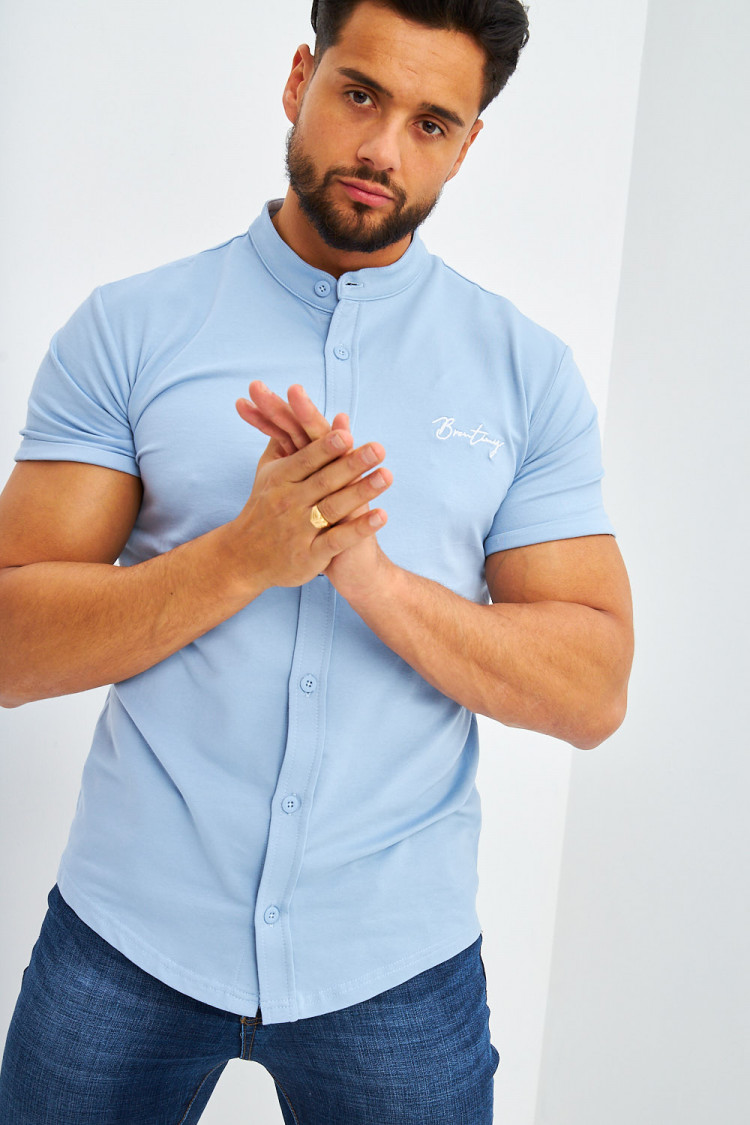 Chemise bleu clair col mao Brentiny