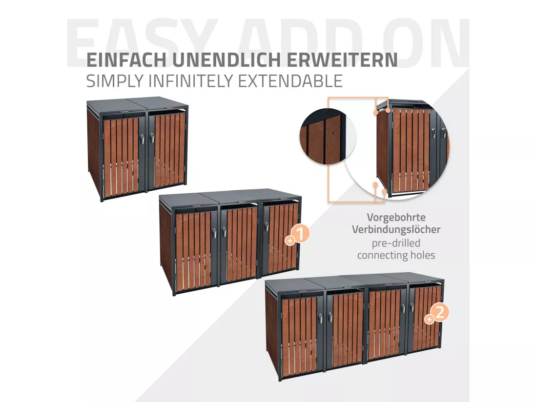 Habillage de poubelle acier Corten conteneur extérieur pour 3 poubelles 3x240L