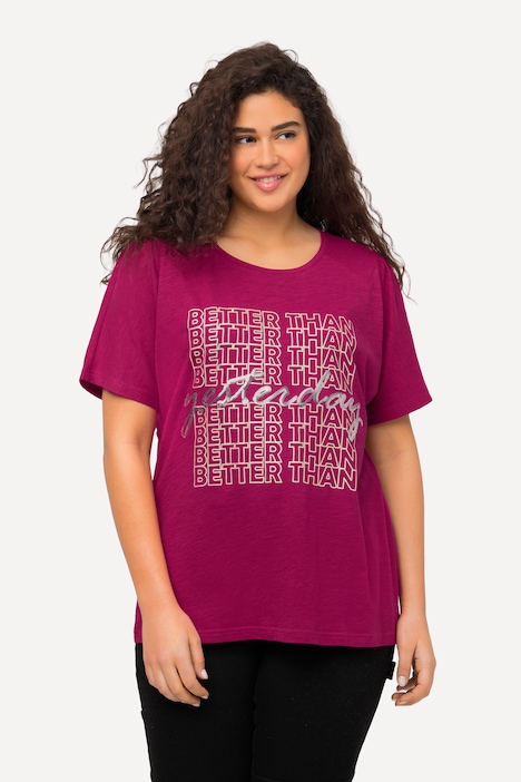 T-Shirt, Schriftmotiv, Pailletten, Rundhals, Halbarm