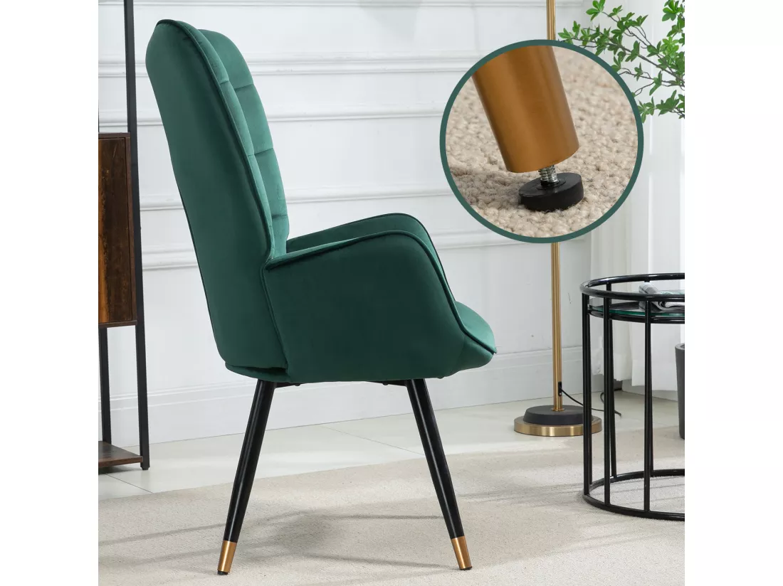 MEUBLES COSY Fauteuil Scandinave Confortable Chaise de Coiffeuse Canapé de Loisirs pour Salon Chambre Salle à Manger Bureau avec Assise Épais Accoudoirs Rembourés en Velours et Pieds Métal, Vert