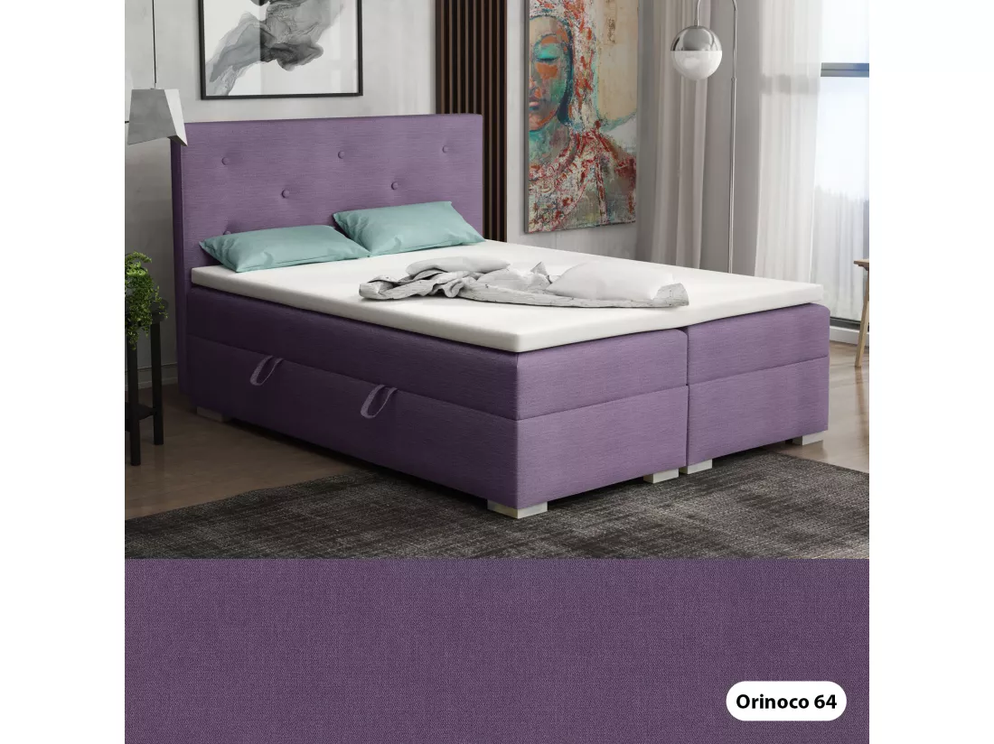 Lit Boxspring avec tiroirs de lit, Coffre de lit Topper Atlanta 180x200 cm, Orinoco 64 (Violet clair)