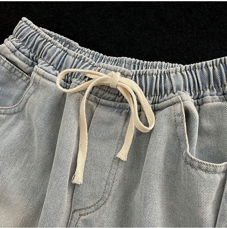 Femilina - Gewassen denim shorts met trekkoordtaille