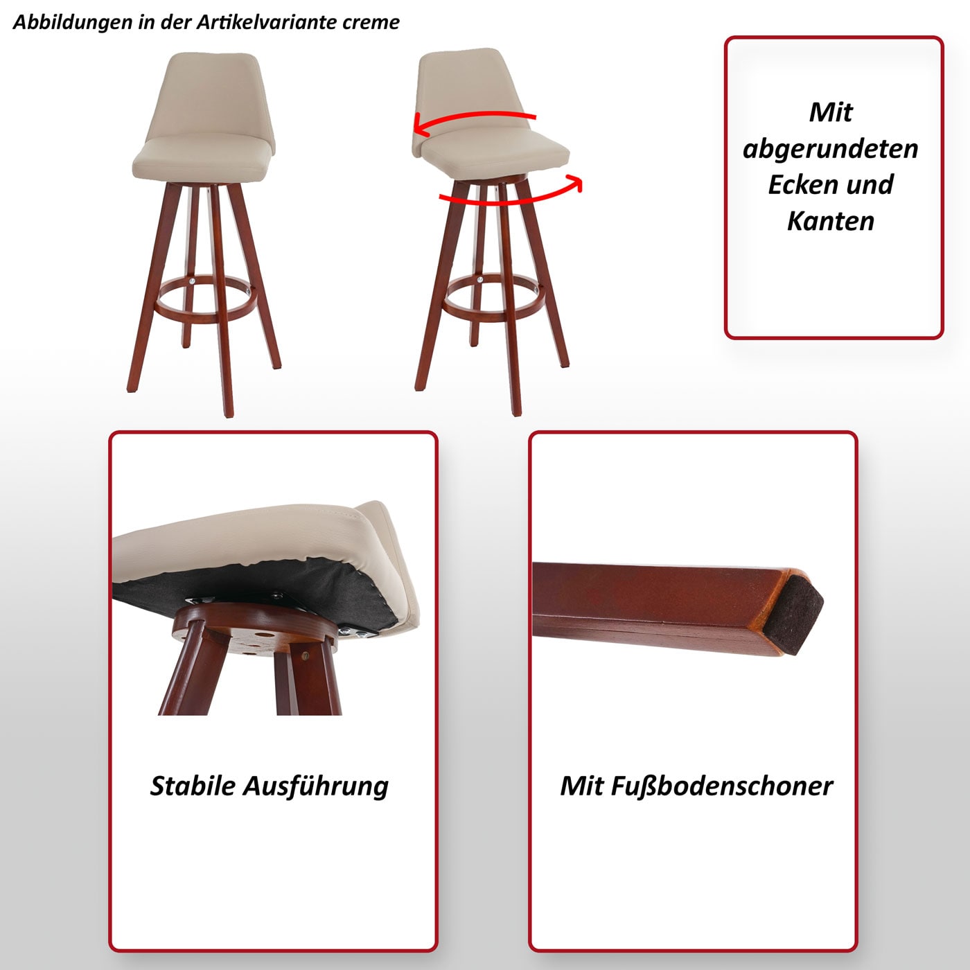 Barhocker MCW-C43, Barstuhl Tresenhocker, Holz Kunstleder drehbar ~ taupe