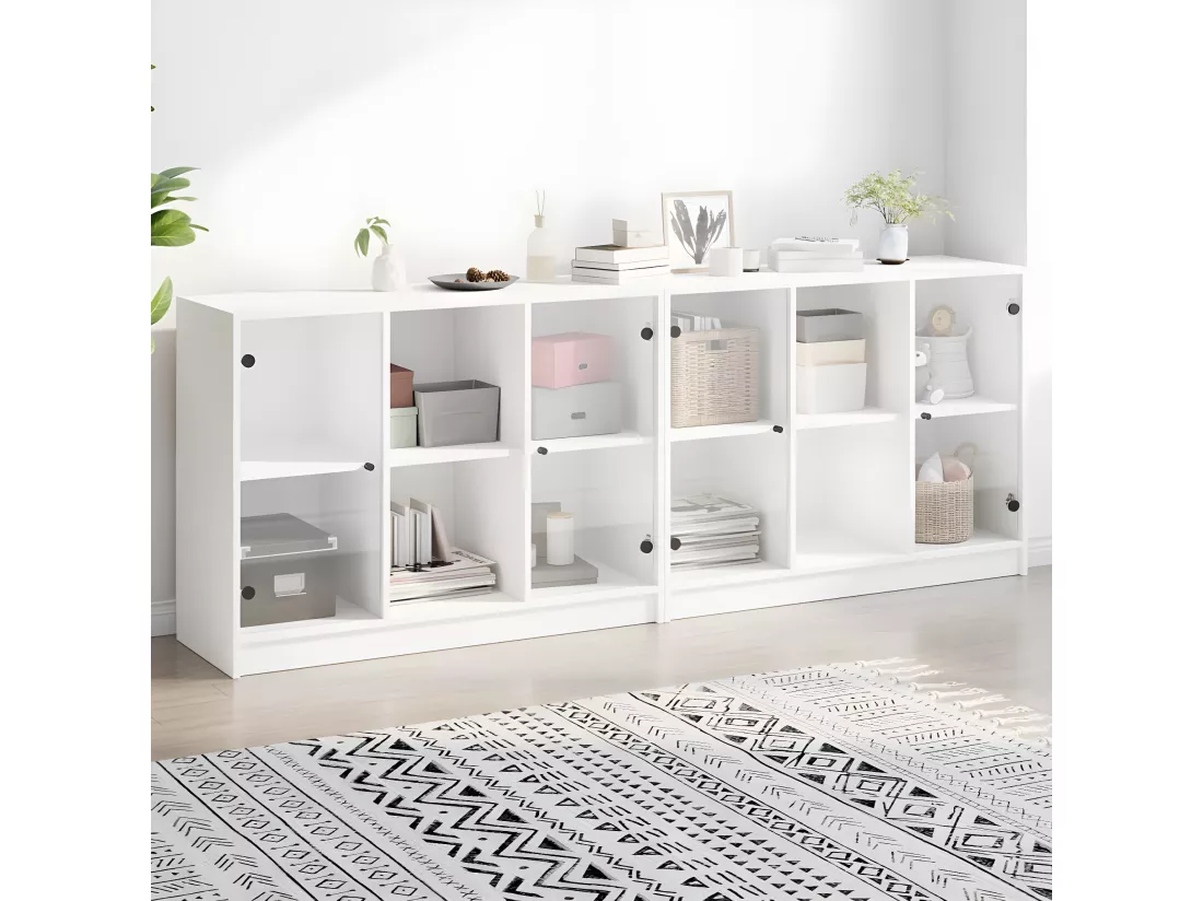 Bibliothèque avec portes blanc 204x37x75 cm bois d'ingénierie