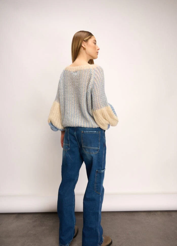 Noella Liana Knit Sweater 1036 dusty blue cream