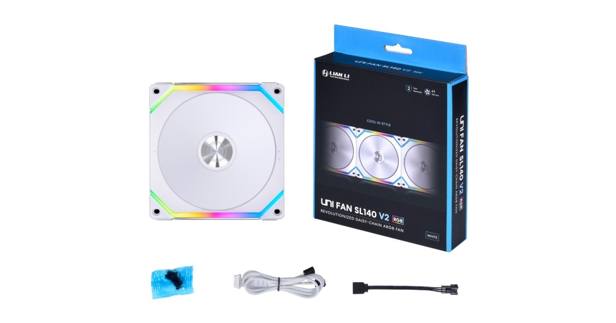 Lian LiUNI FAN SL140V2 RGB case fan  (Wit, 140 x 140 x 25 mm, PWM)
