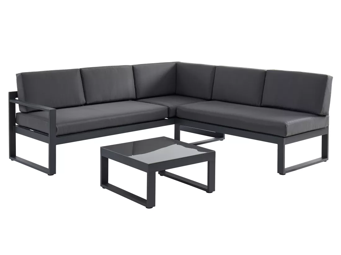 Salon de jardin en aluminium : Table basse et canapé d'angle relevable 6 places - Anthracite - PALAOS II de MYLIA