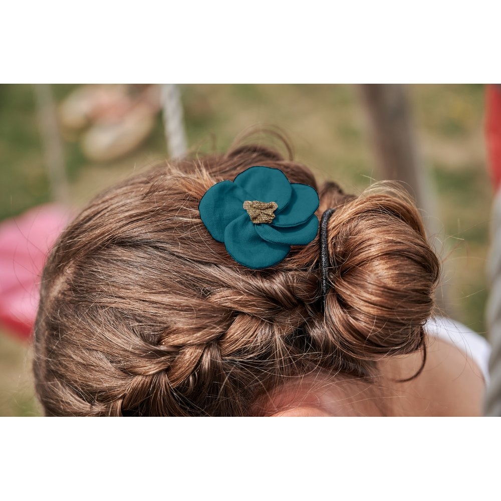 Petite Barrette Pétales De Fleur Bleu Vert