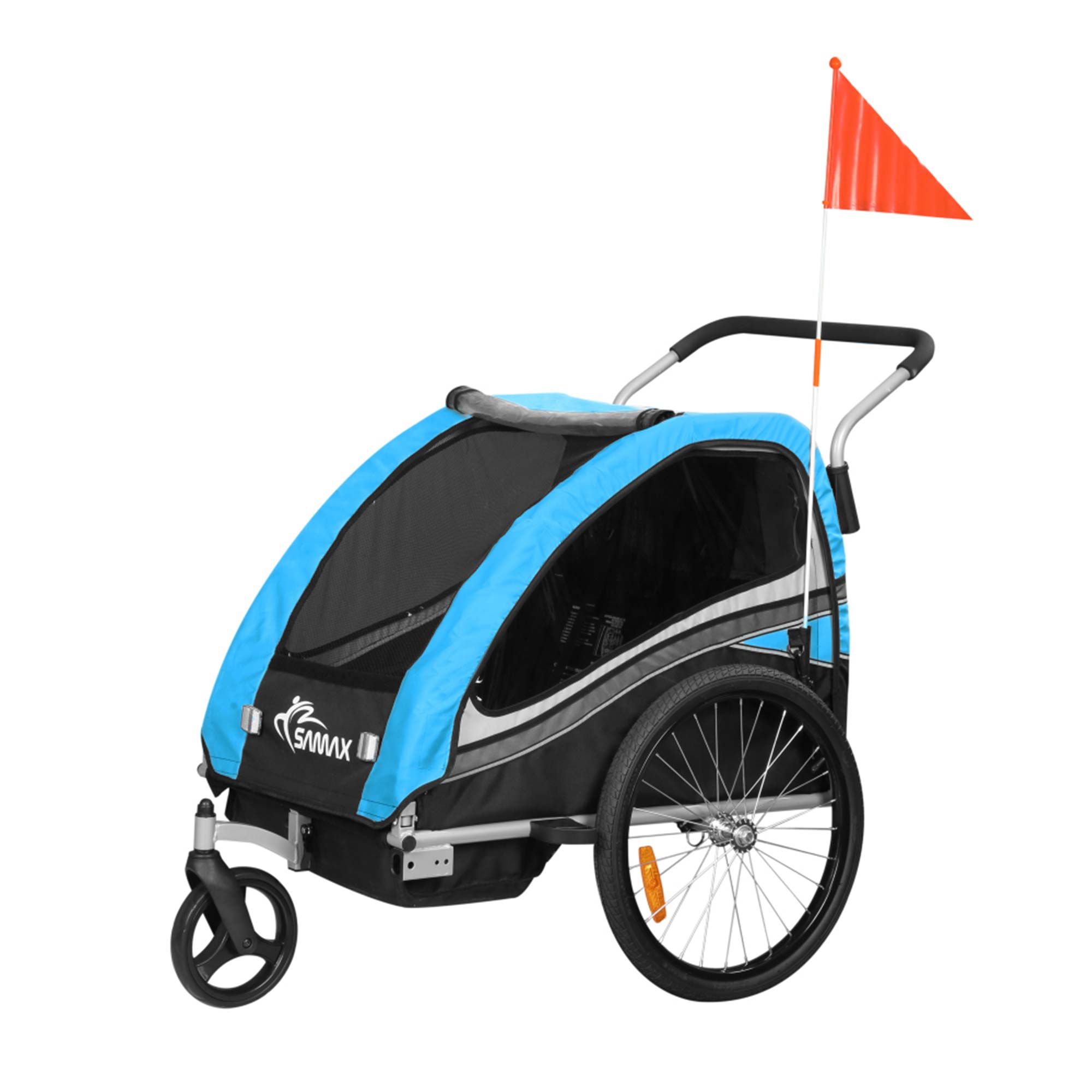 SAMAX 360° drehbarer Fahrradanhänger 2in1 Jogger - in Blau - Black Edition