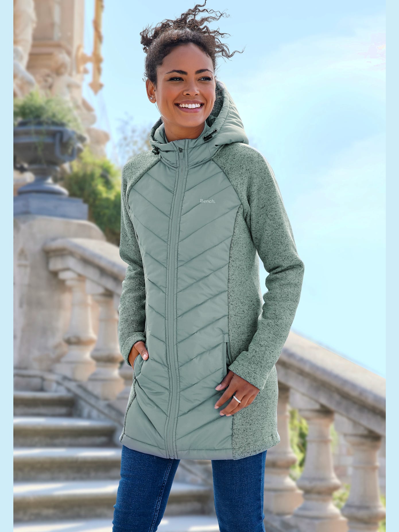 Doudoune manteau matelassé avec tricot polaire doux aux manches