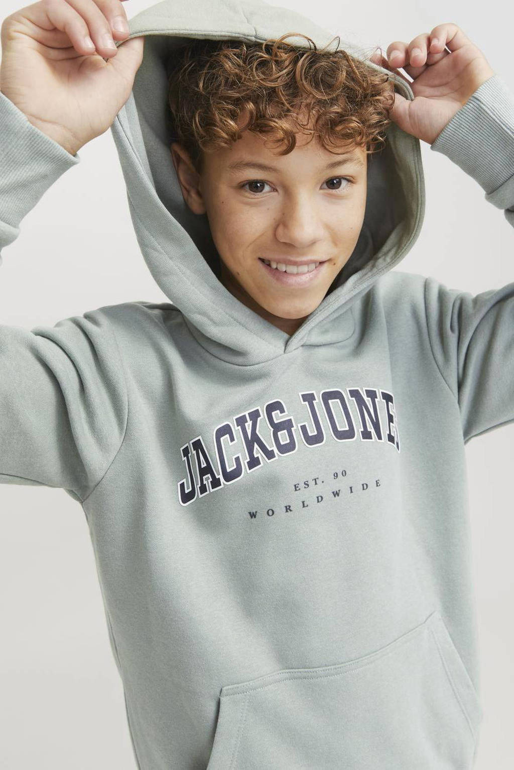 JACK & JONES hoodie JJECALEB VARSITY met logo zachtgroen