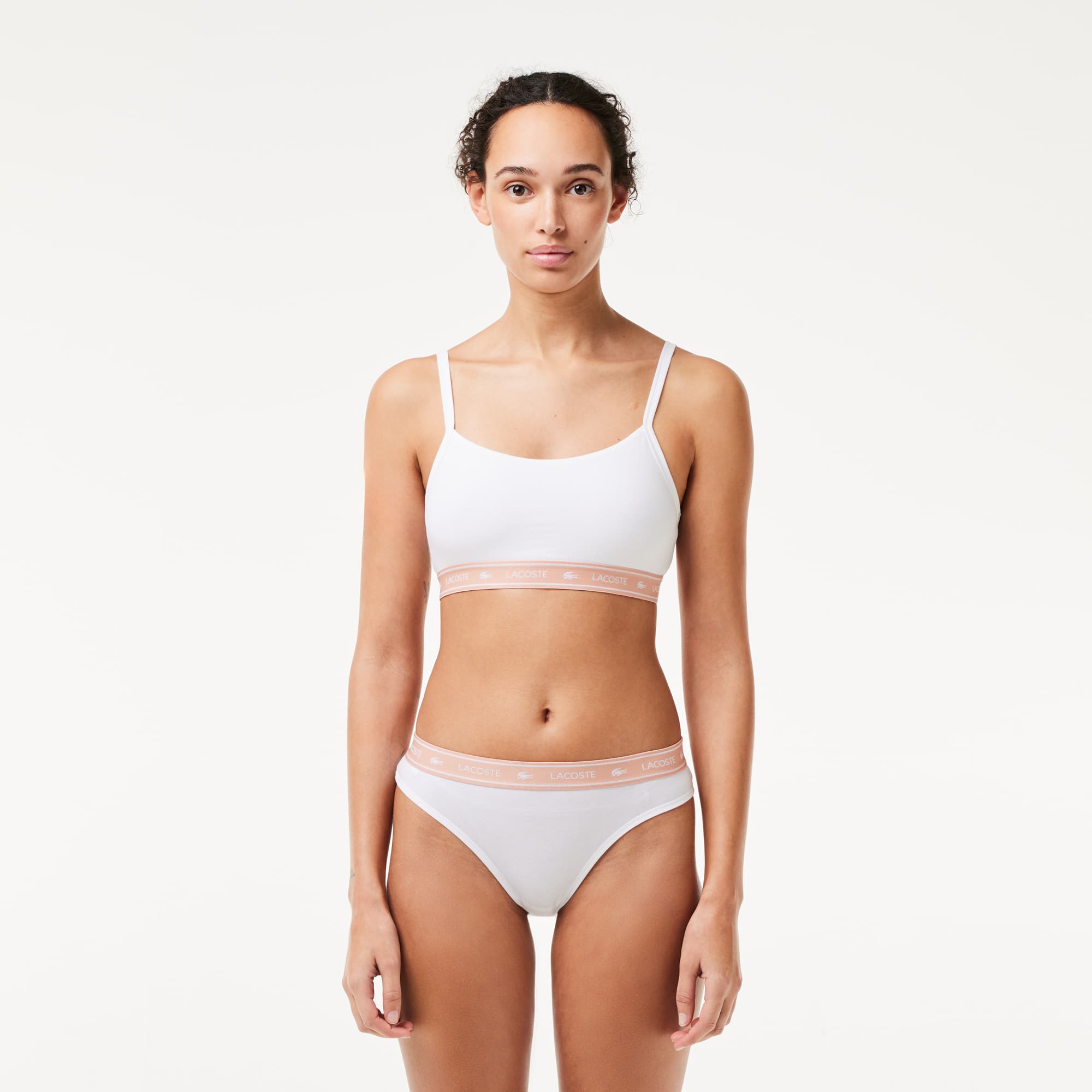 String avec ceinture siglée en coton stretch Culottes & bas - Blanc - Lacoste - Femme