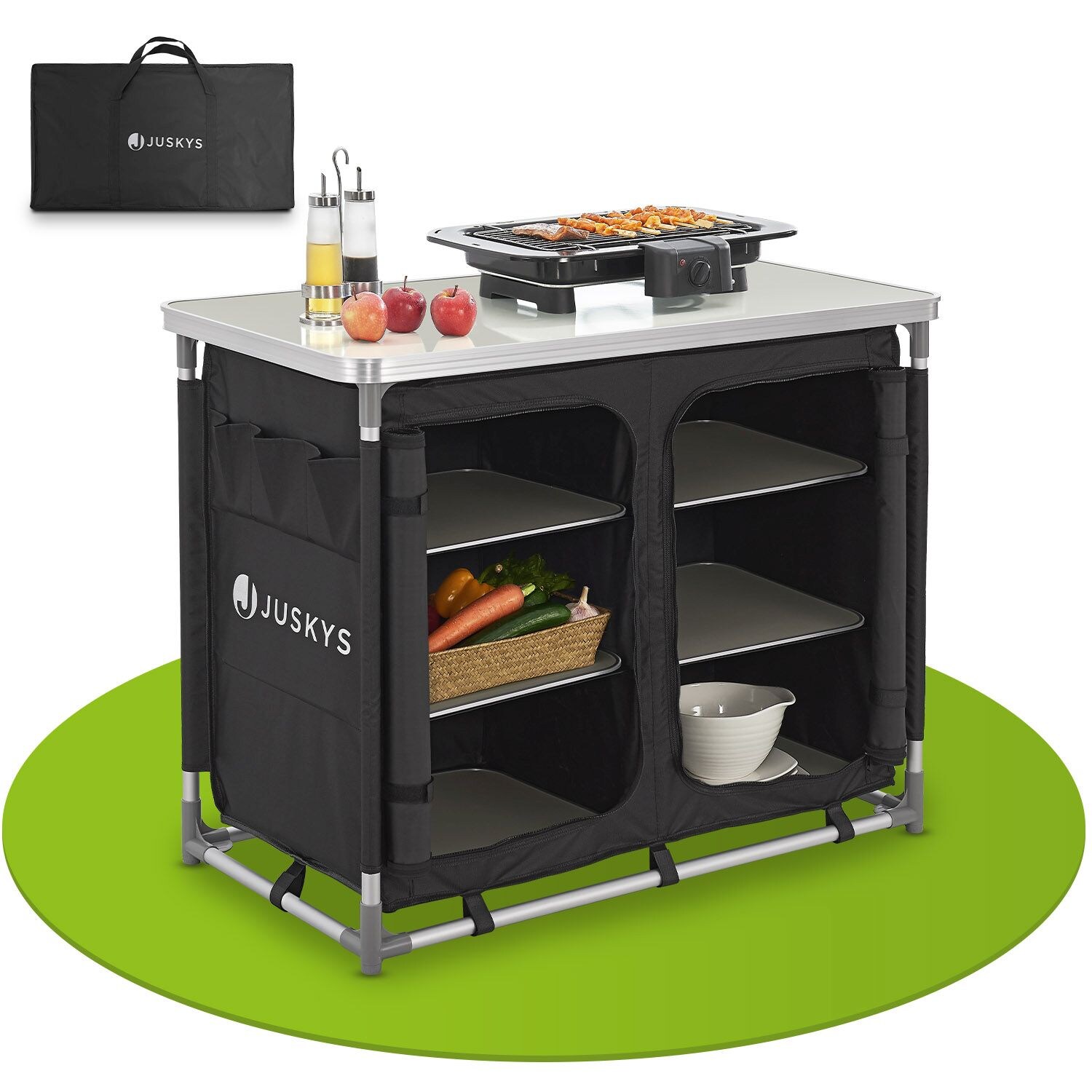 Juskys Campingküche Ruda - Outdoor Küche faltbar mit Schrank - Campingschrank für Zelt - Schwarz