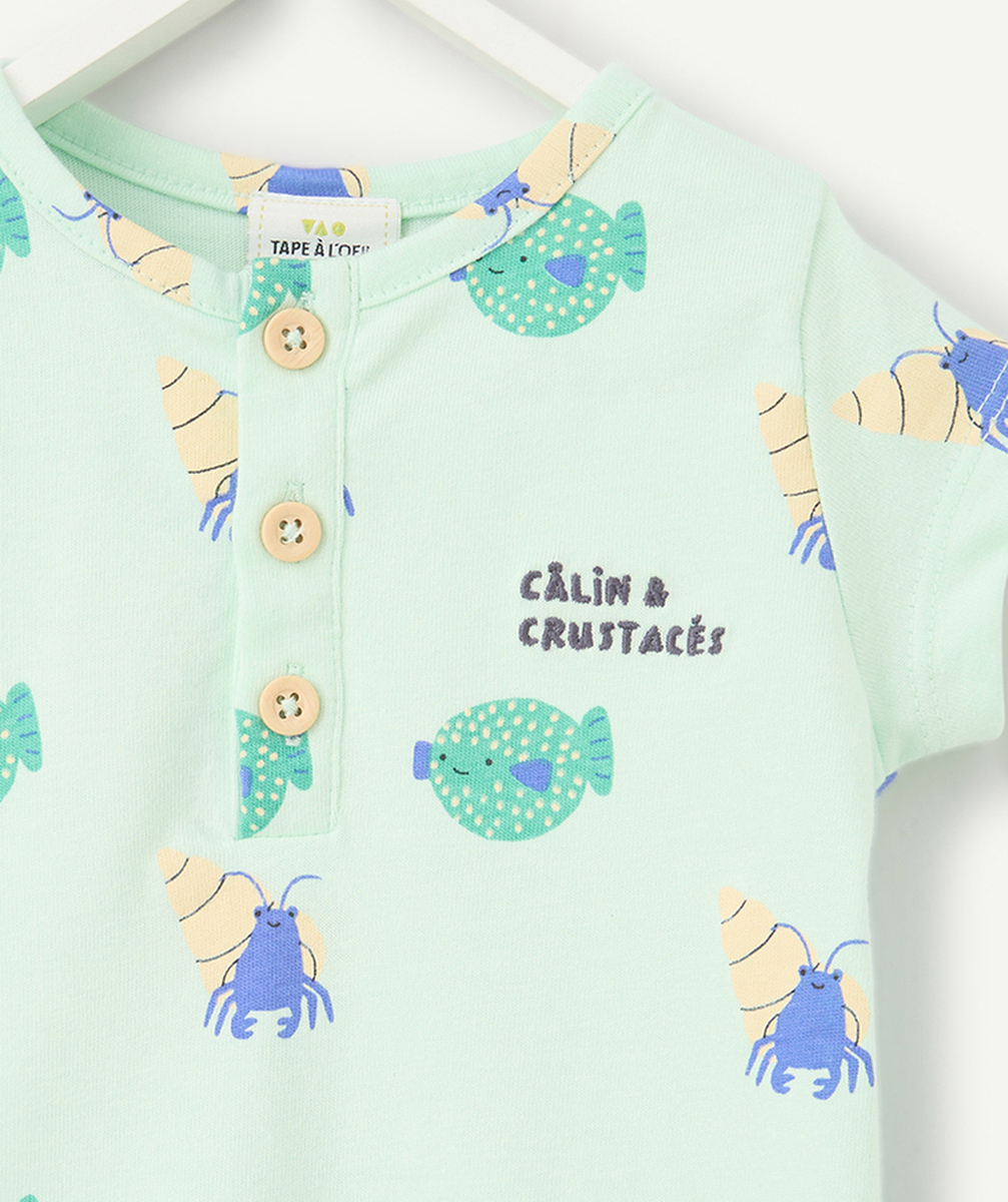 dors bien bébé garçon en coton bio vert pastel imprimé animaux marins