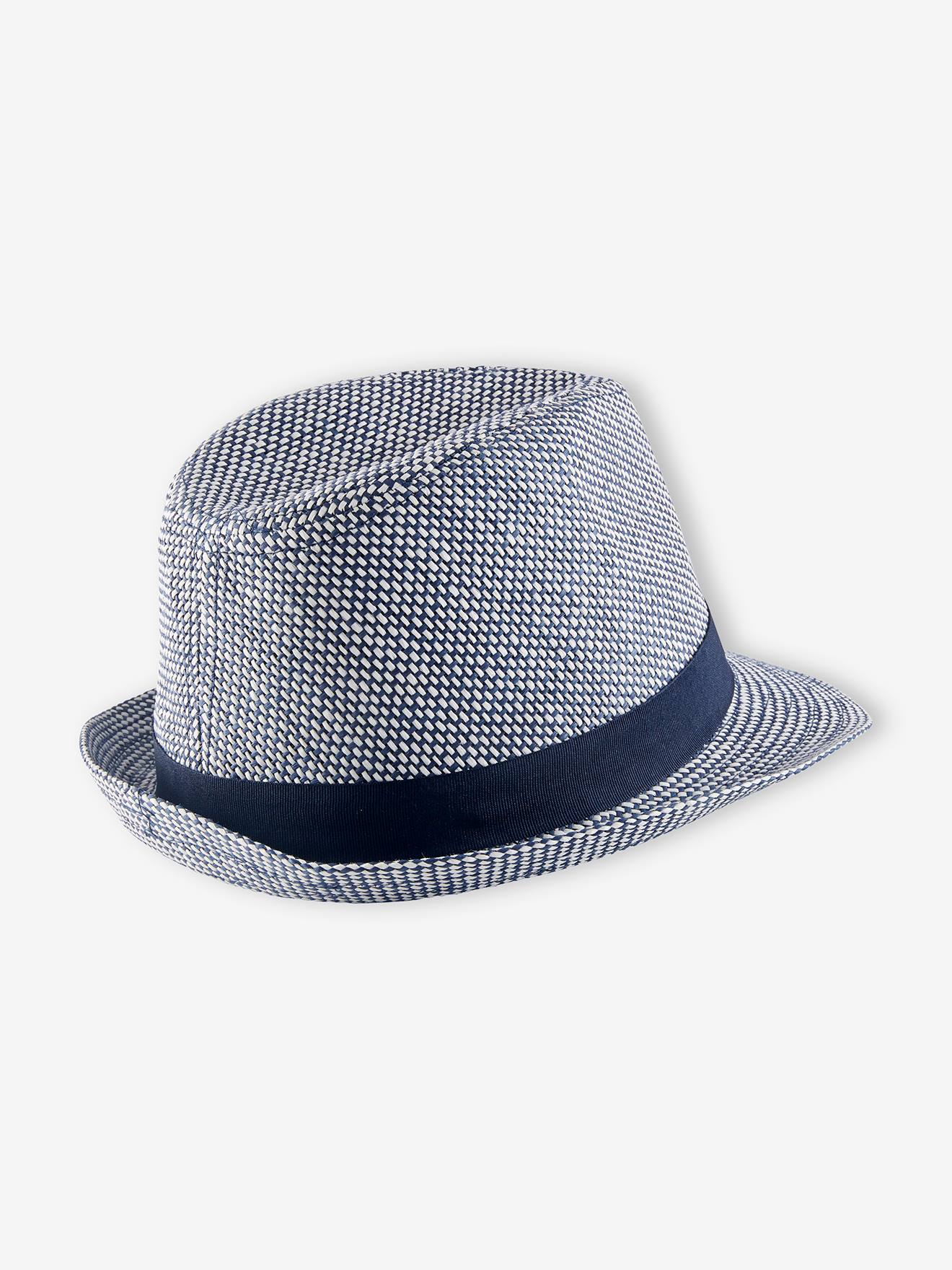 Chapéu Panamá, estilo trançado, para meninos, azul escuro, bicolor/multicolorido