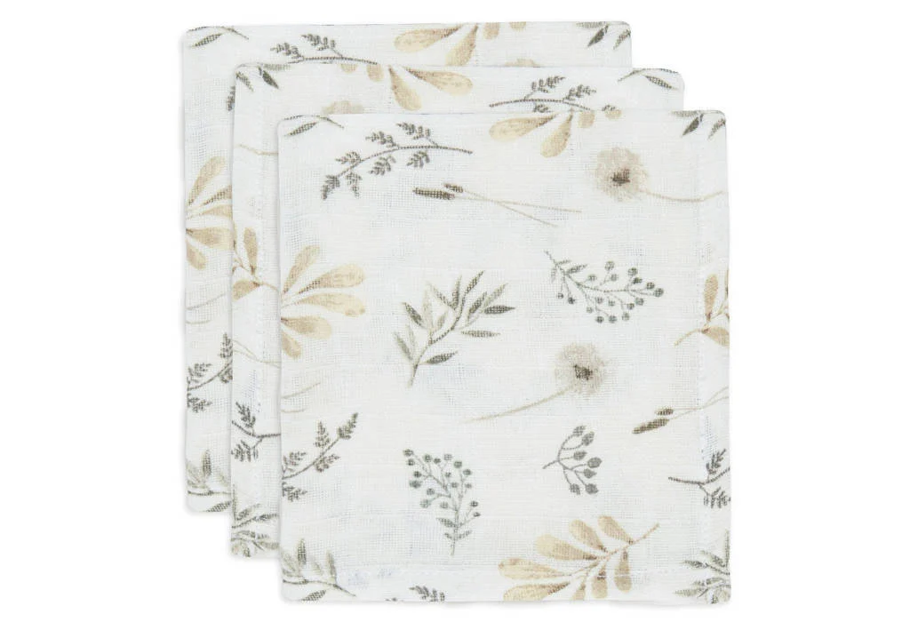 hydrofiel monddoekje Wild Flowers 31x31cm - set van 3 wit/beige/grijs