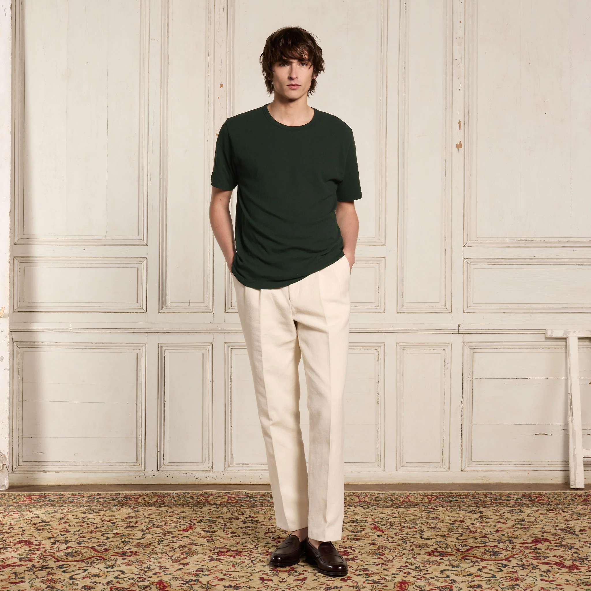 Green cotton and linen T-shirt