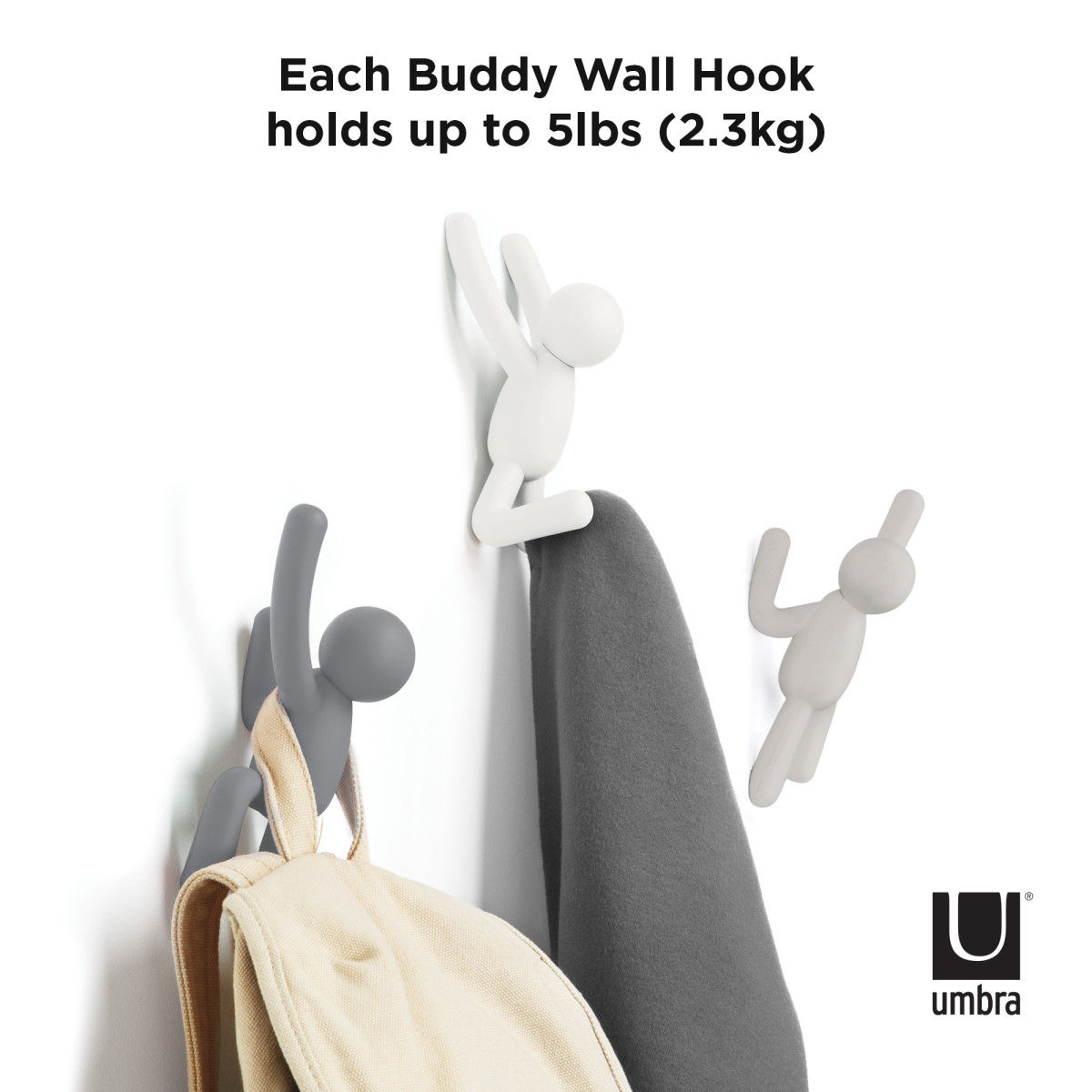 Ophanghaak Buddy assorti grijs – set van 3