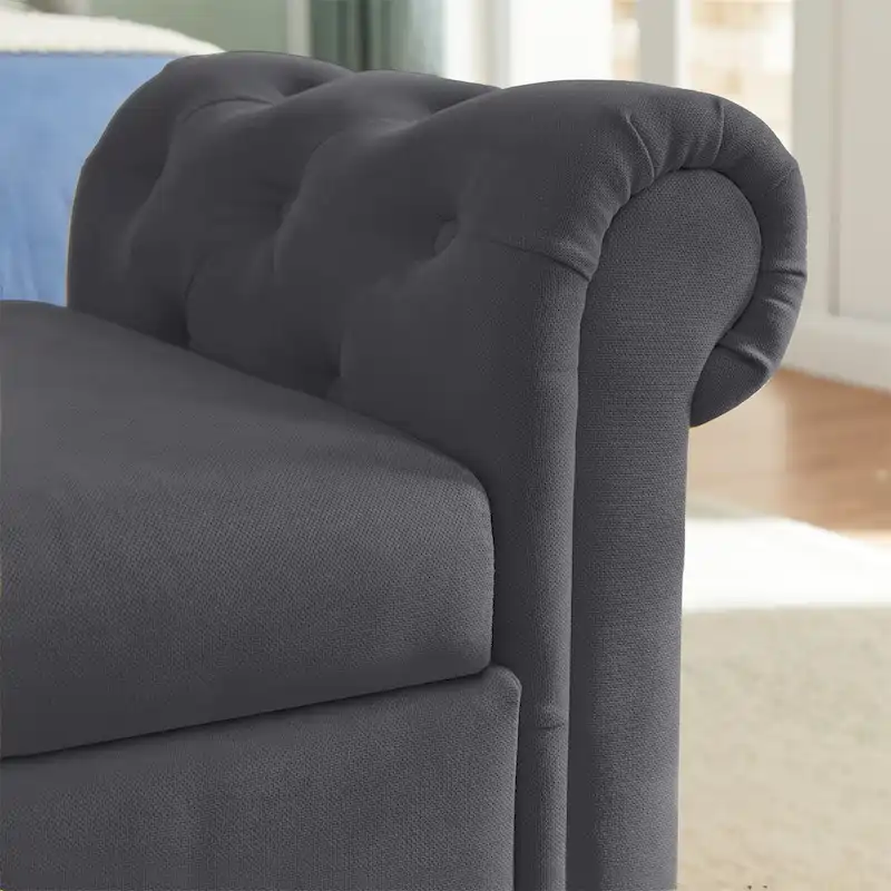 Storage Bench for Bedroom End of Bed Rolled Armed Velvet Ottoman Couch Long Bench