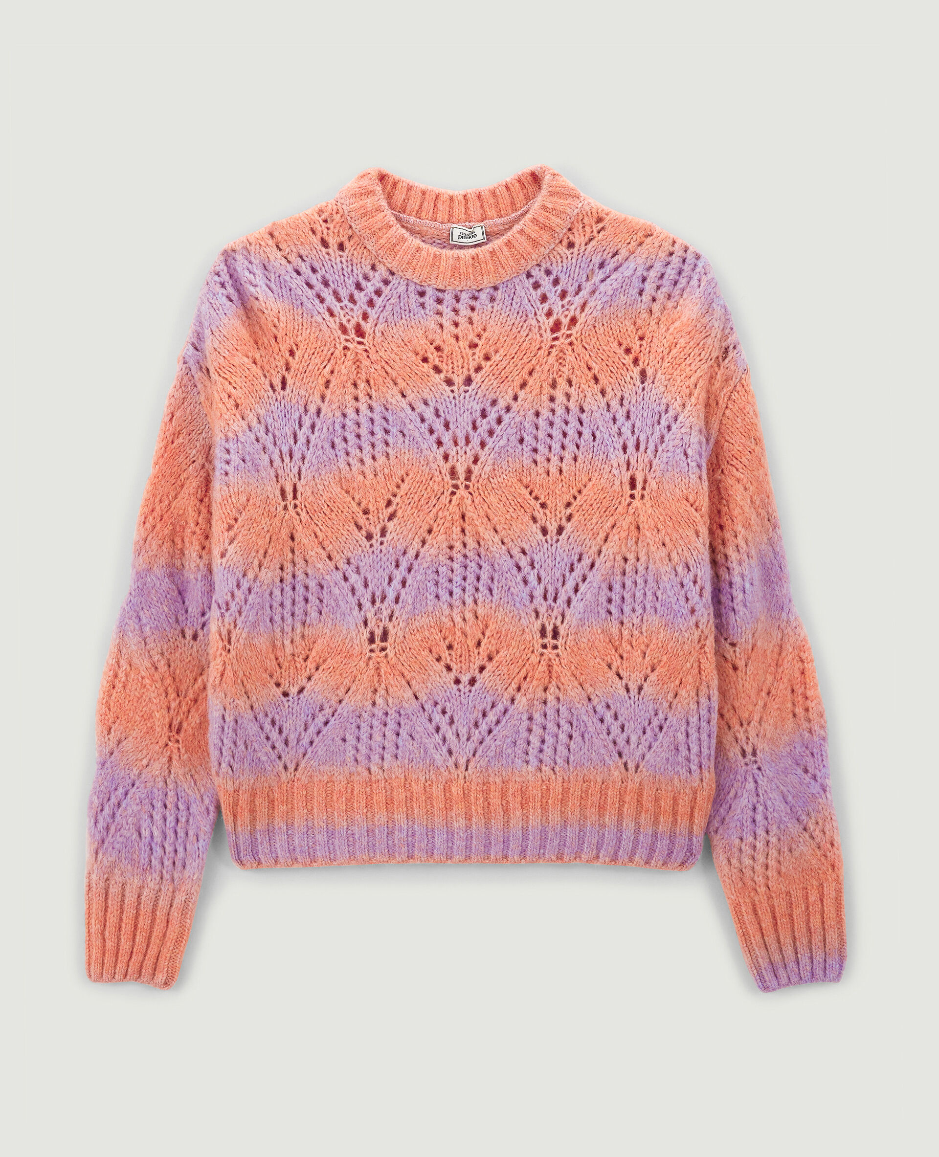 Pull bicolore maille ajourée - Rose fuchsia