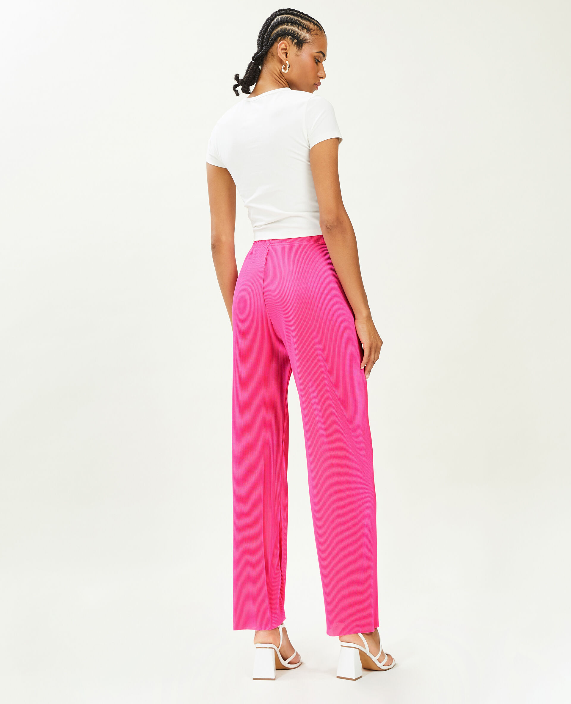 Pantalon large maille plissée - Rose fuchsia