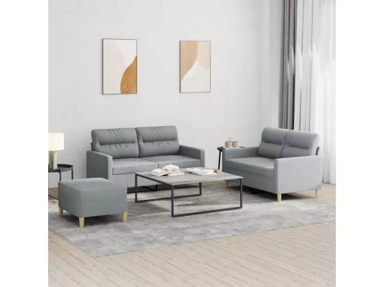 Ensemble de canapés 3 pièces avec coussins Gris clair Tissu