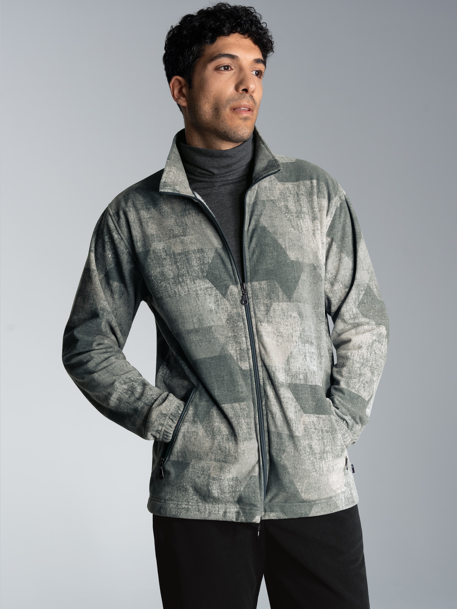 Fleecejacke mit Allover-Print Anthrazit