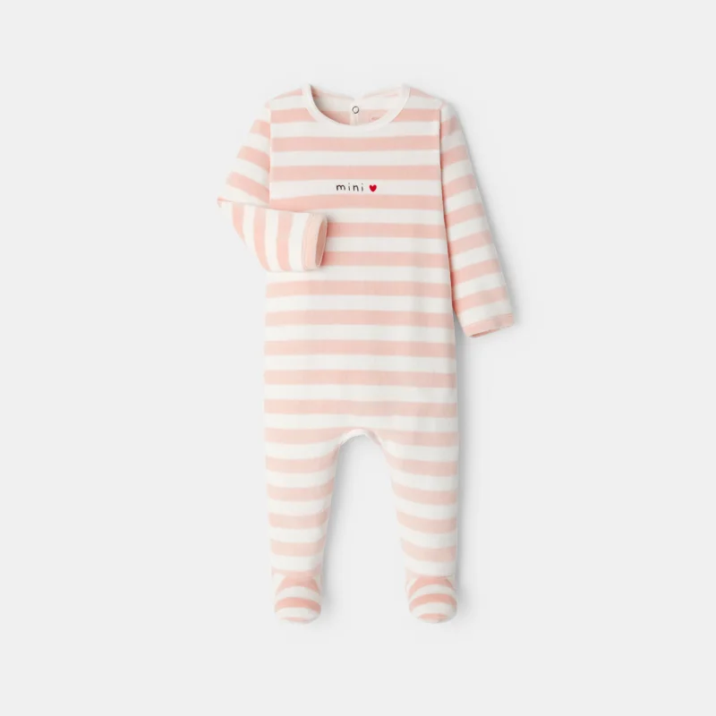 Dors-bien velours rayé rose bébé mixte Rose