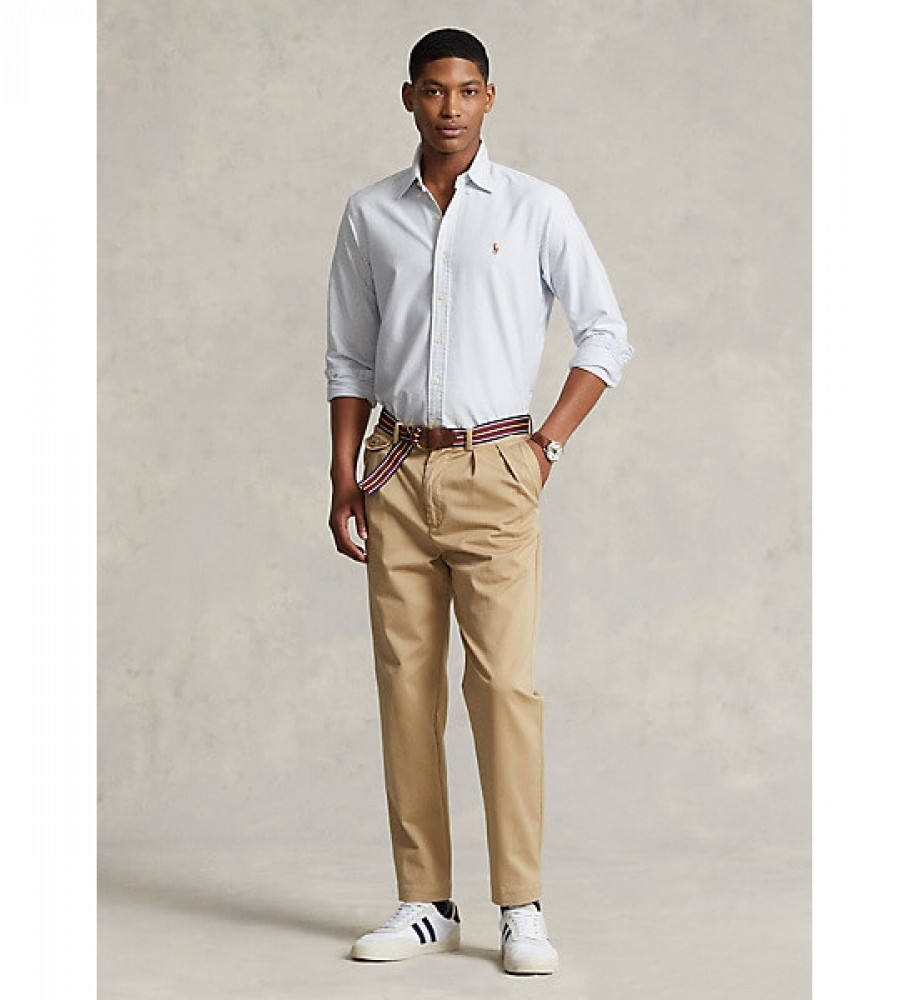 Camisa Oxford Ralph Lauren Azul Listrada Slim-Fit